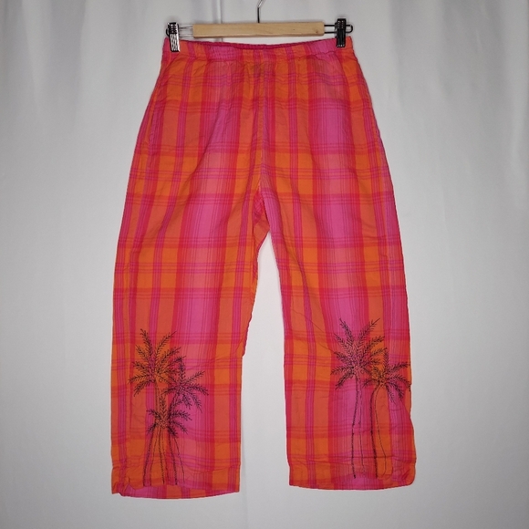Soma Set Capri Sleeveless Plaid 0 Women Pink Orange Embroidered Tropical Cotton - Picture 8 of 14